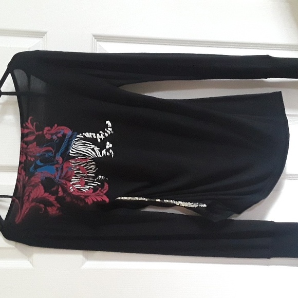 Triple Five Soul Tops - Y2K Triple Five Soul Rare long sleeve chain back sequin black tiger top Demure